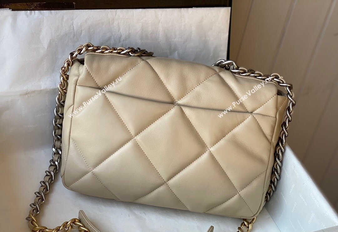 Chanel 19 Shiny Lambskin Large Flap Bag AS1161 Beige/Silver 2024 (sm-240311044)