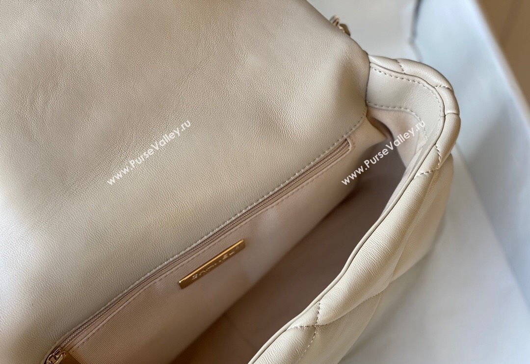 Chanel 19 Shiny Lambskin Large Flap Bag AS1161 Beige/Silver 2024 (sm-240311044)