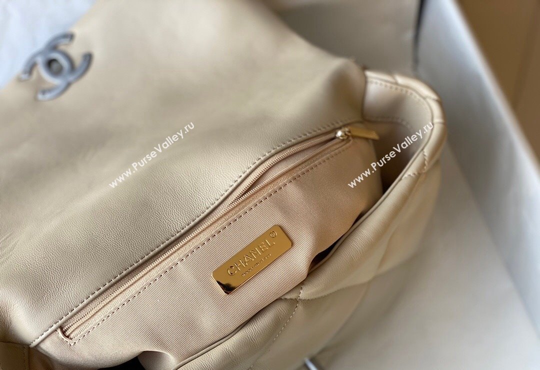 Chanel 19 Shiny Lambskin Large Flap Bag AS1161 Beige/Silver 2024 (sm-240311044)