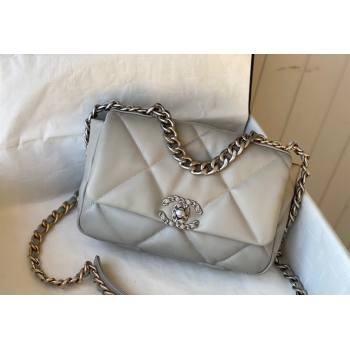 Chanel 19 Shiny Lambskin Small Flap Bag AS1160 Light Grey 2024 (sm-240311052)