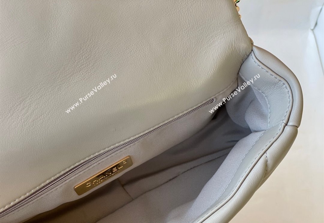 Chanel 19 Shiny Lambskin Small Flap Bag AS1160 Light Grey 2024 (sm-240311052)