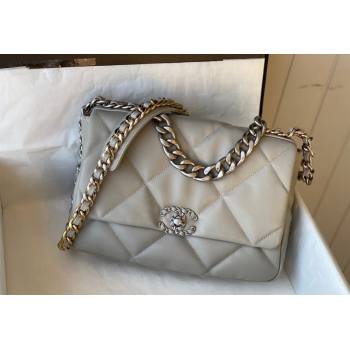 Chanel 19 Shiny Lambskin Large Flap Bag AS1161 Light Grey 2024 (sm-240311053)