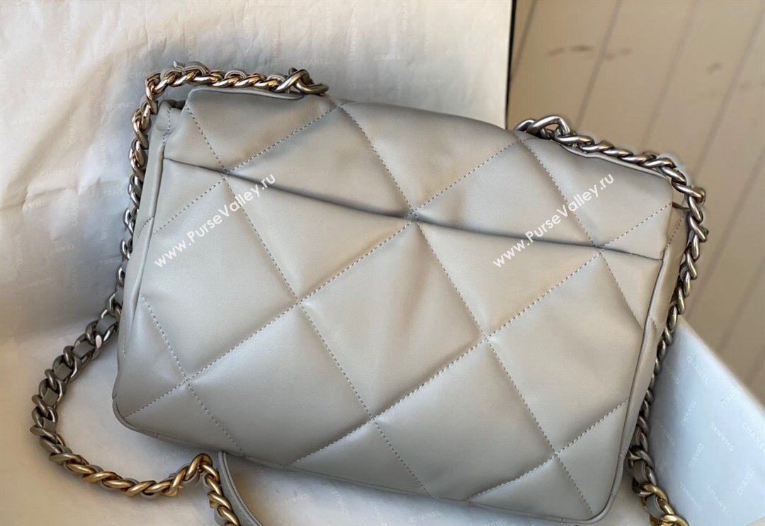 Chanel 19 Shiny Lambskin Large Flap Bag AS1161 Light Grey 2024 (sm-240311053)