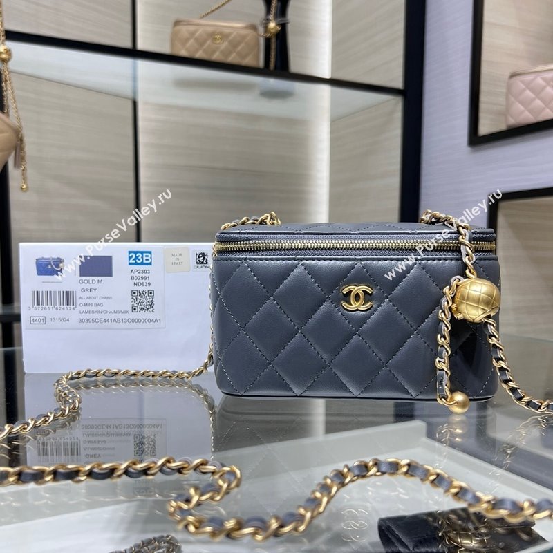 Chanel Lambskin Clutch with Chain and Gold-Tone Ball AP2303 Dark Grey 2024 (yezi-240311005)