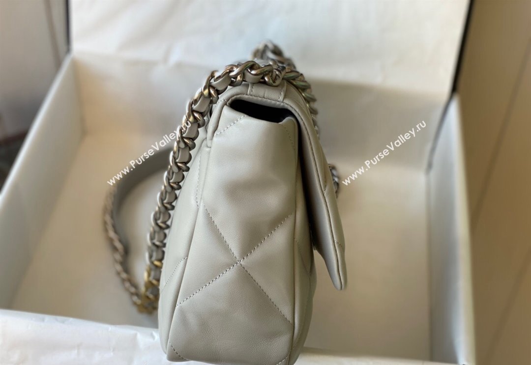 Chanel 19 Shiny Lambskin Large Flap Bag AS1161 Light Grey 2024 (sm-240311053)