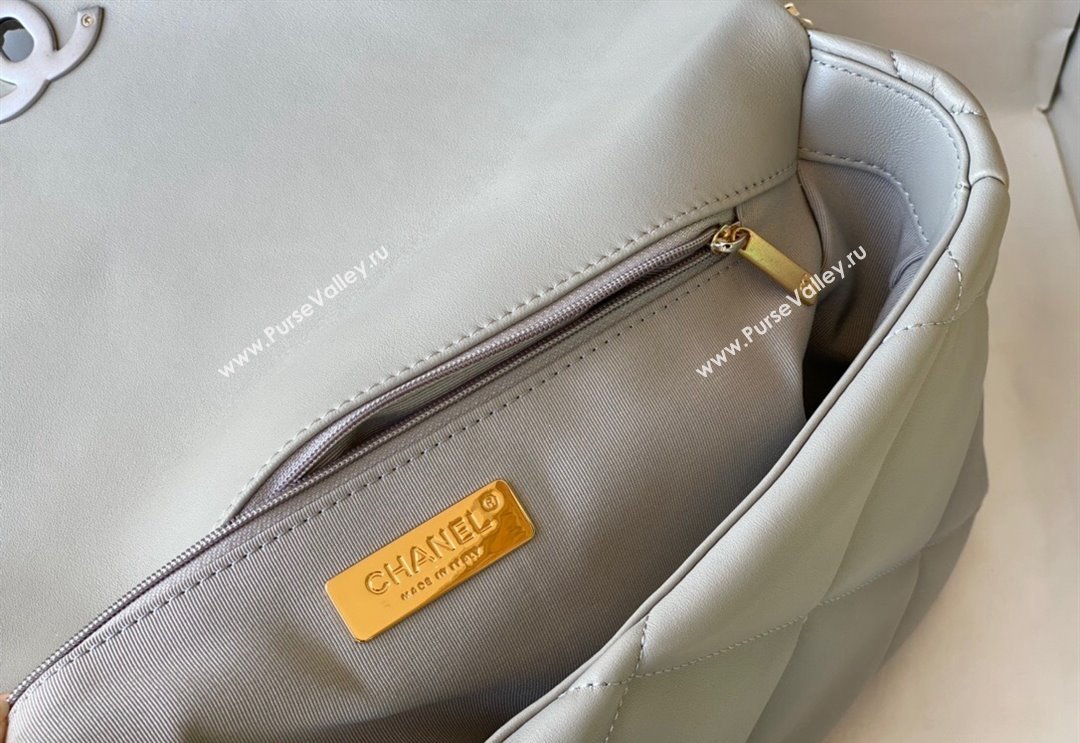 Chanel 19 Shiny Lambskin Large Flap Bag AS1161 Light Grey 2024 (sm-240311053)