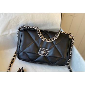 Chanel 19 Shiny Lambskin Small Flap Bag AS1160 Black/Silver 2024 (sm-240311054)