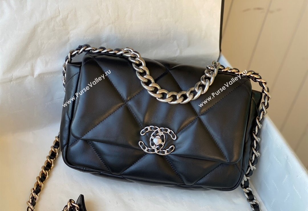 Chanel 19 Shiny Lambskin Small Flap Bag AS1160 Black/Silver 2024 (sm-240311054)