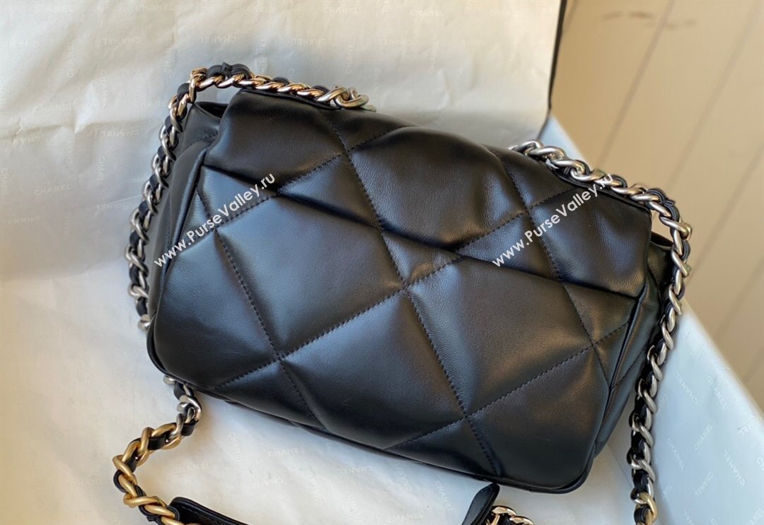 Chanel 19 Shiny Lambskin Small Flap Bag AS1160 Black/Silver 2024 (sm-240311054)