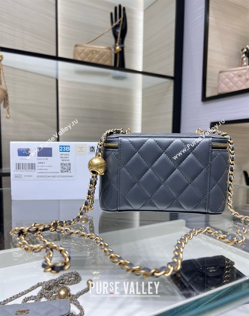 Chanel Lambskin Clutch with Chain and Gold-Tone Ball AP2303 Dark Grey 2024 (yezi-240311005)