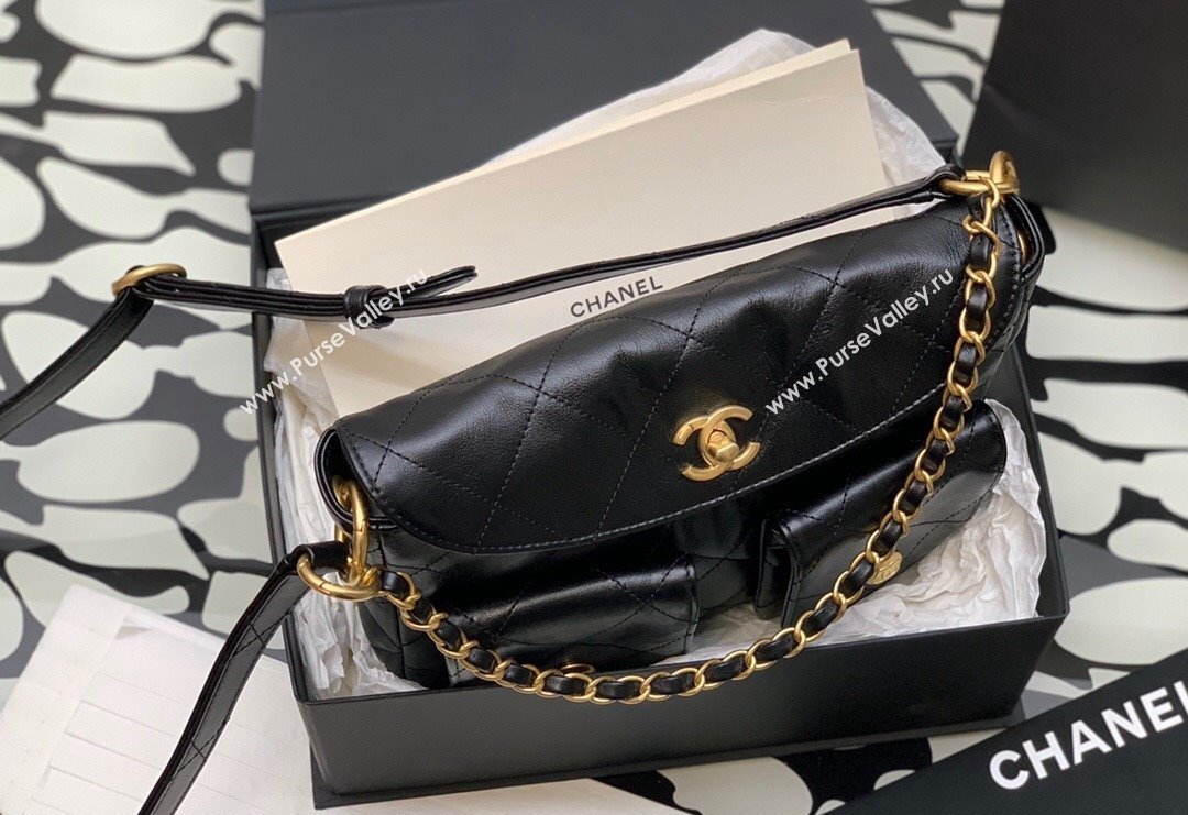 Chanel Quilted Lambskin Large Hobo Bag Black 2024 99335 (yezi-240311001)