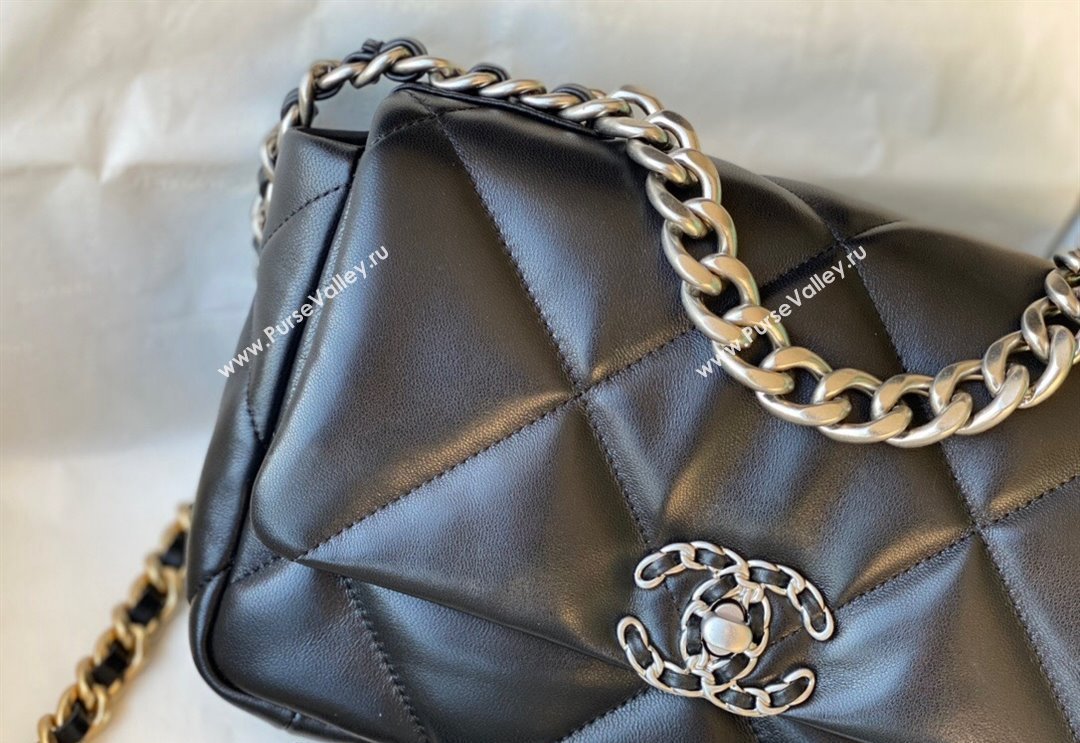 Chanel 19 Shiny Lambskin Small Flap Bag AS1160 Black/Silver 2024 (sm-240311054)