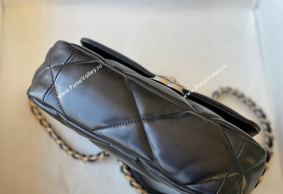 Chanel 19 Shiny Lambskin Small Flap Bag AS1160 Black/Silver 2024 (sm-240311054)
