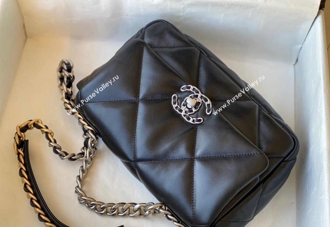 Chanel 19 Shiny Lambskin Small Flap Bag AS1160 Black/Silver 2024 (sm-240311054)