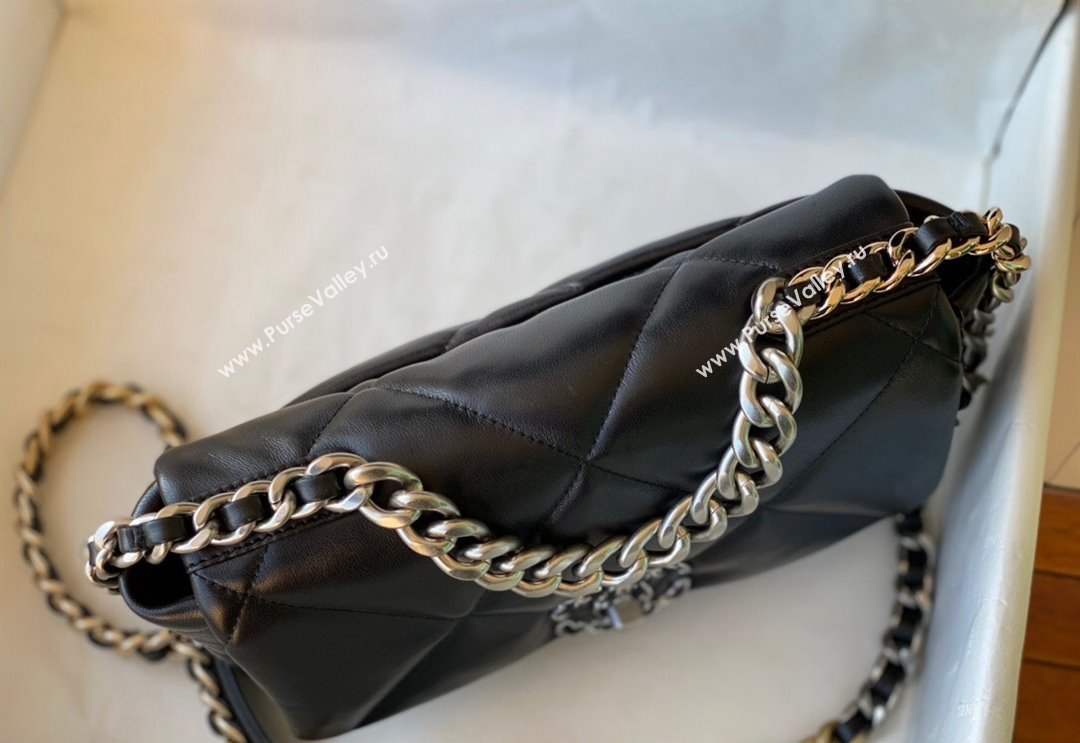 Chanel 19 Shiny Lambskin Small Flap Bag AS1160 Black/Silver 2024 (sm-240311054)