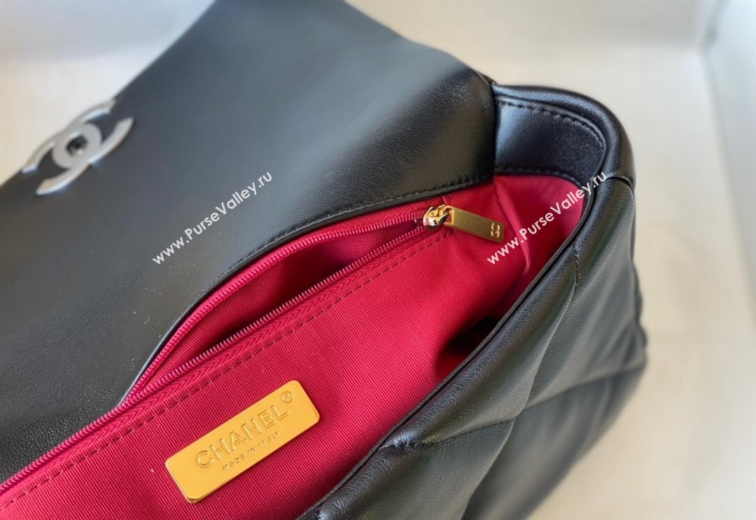 Chanel 19 Shiny Lambskin Small Flap Bag AS1160 Black/Silver 2024 (sm-240311054)