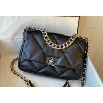 Chanel 19 Shiny Lambskin Large Flap Bag AS1161 Black/Silver 2024 (sm-240311055)