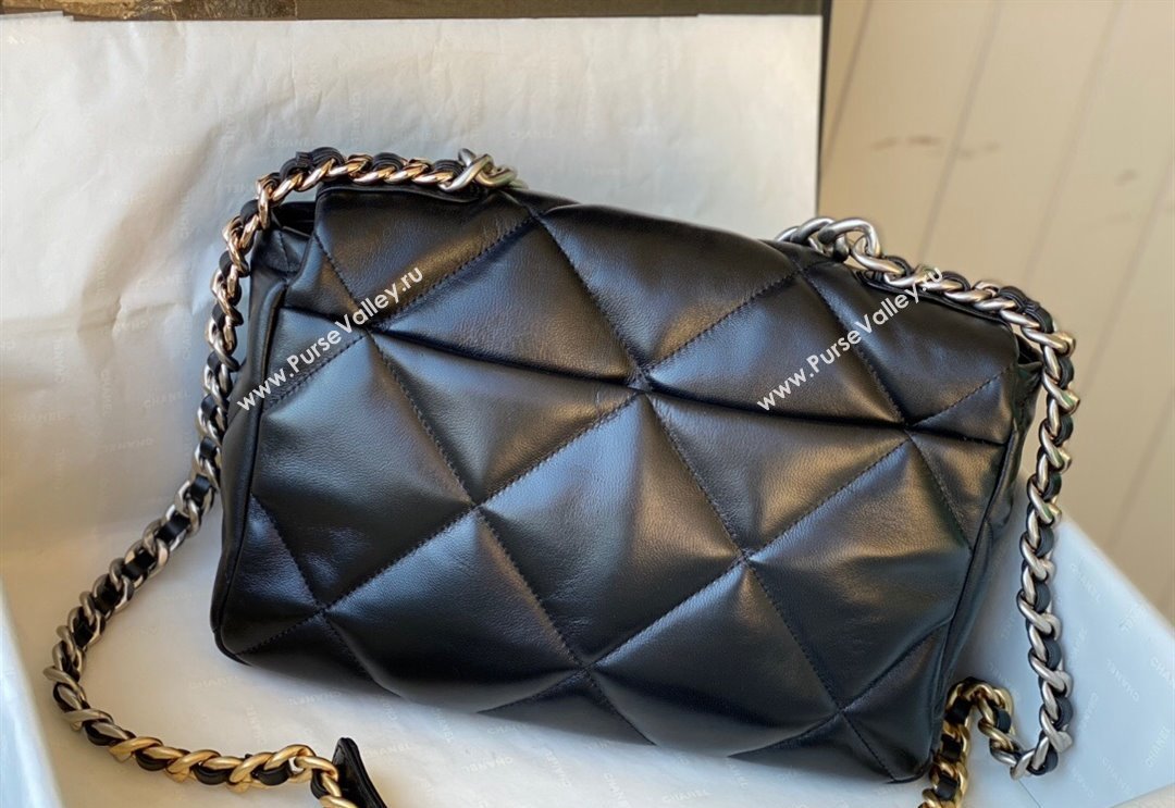 Chanel 19 Shiny Lambskin Large Flap Bag AS1161 Black/Silver 2024 (sm-240311055)