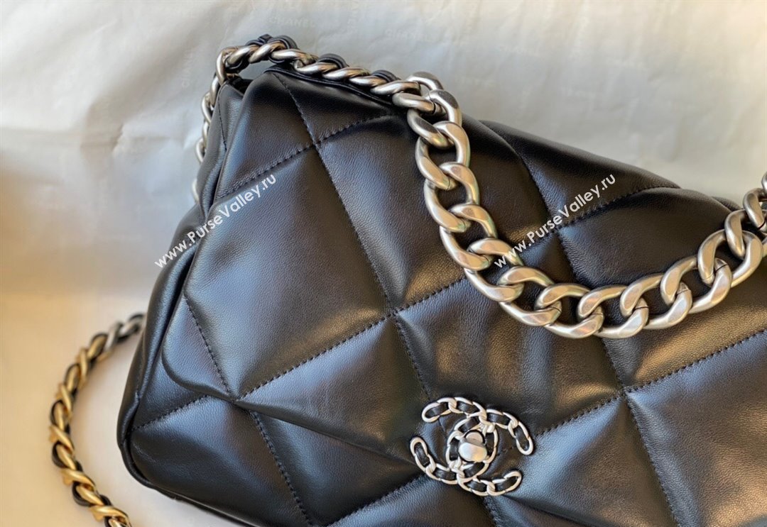 Chanel 19 Shiny Lambskin Large Flap Bag AS1161 Black/Silver 2024 (sm-240311055)