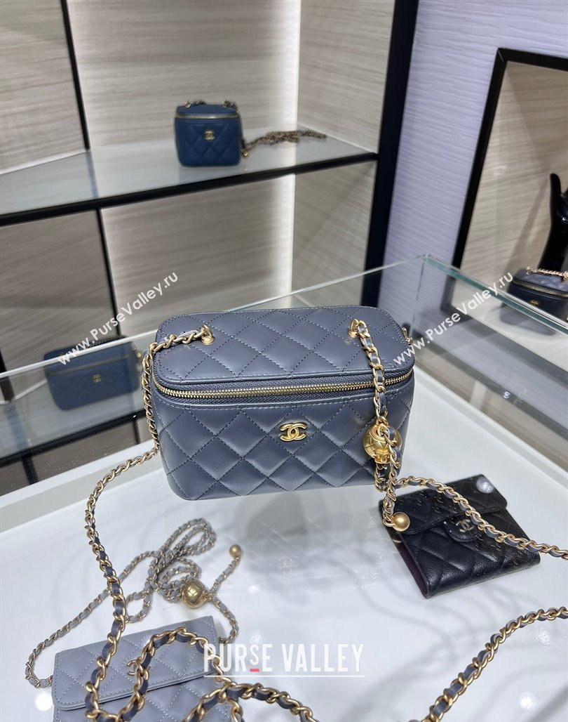 Chanel Lambskin Clutch with Chain and Gold-Tone Ball AP2303 Dark Grey 2024 (yezi-240311005)