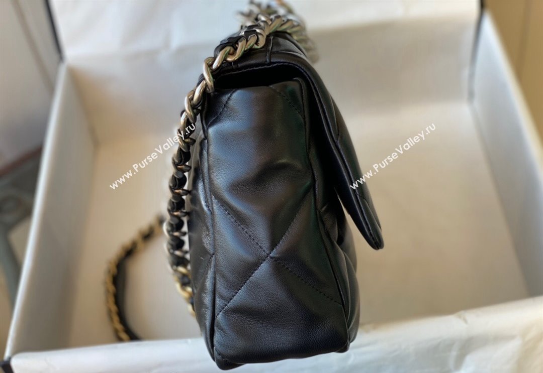 Chanel 19 Shiny Lambskin Large Flap Bag AS1161 Black/Silver 2024 (sm-240311055)