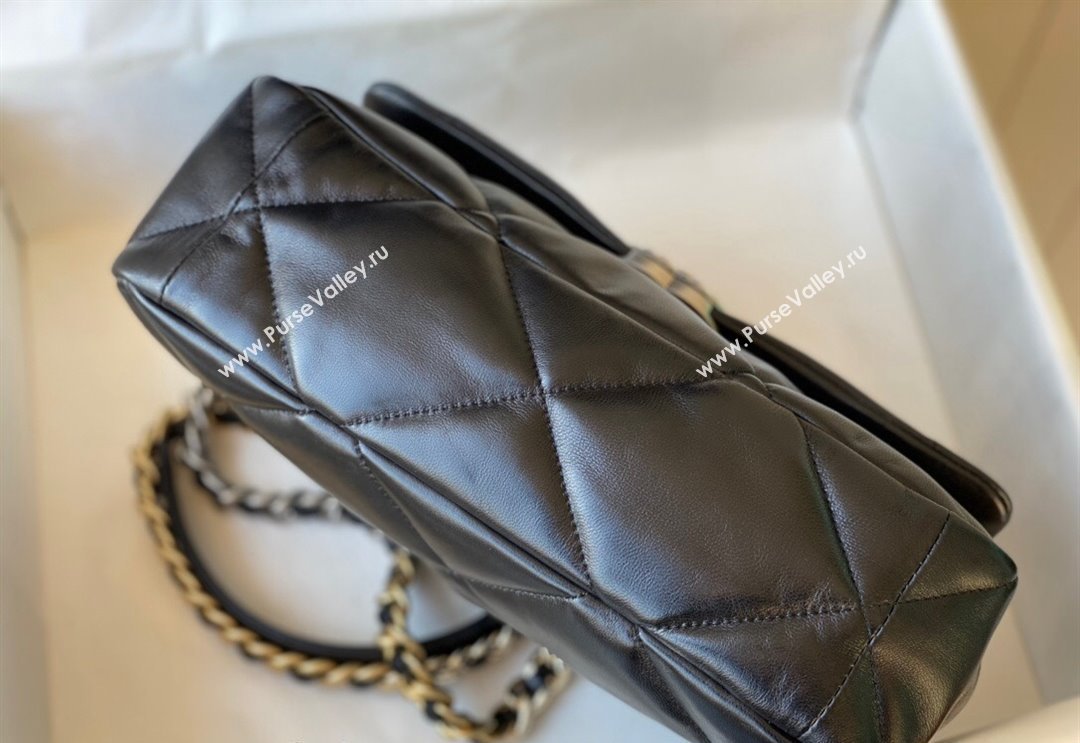 Chanel 19 Shiny Lambskin Large Flap Bag AS1161 Black/Silver 2024 (sm-240311055)