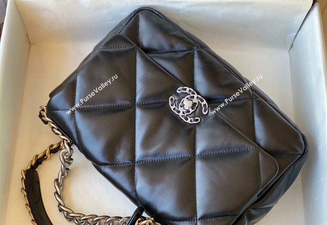 Chanel 19 Shiny Lambskin Large Flap Bag AS1161 Black/Silver 2024 (sm-240311055)