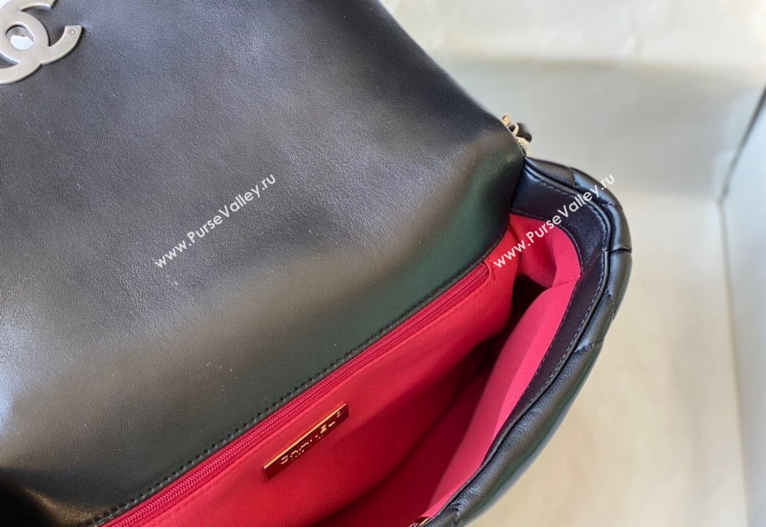 Chanel 19 Shiny Lambskin Large Flap Bag AS1161 Black/Silver 2024 (sm-240311055)