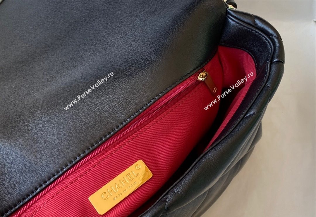 Chanel 19 Shiny Lambskin Large Flap Bag AS1161 Black/Silver 2024 (sm-240311055)
