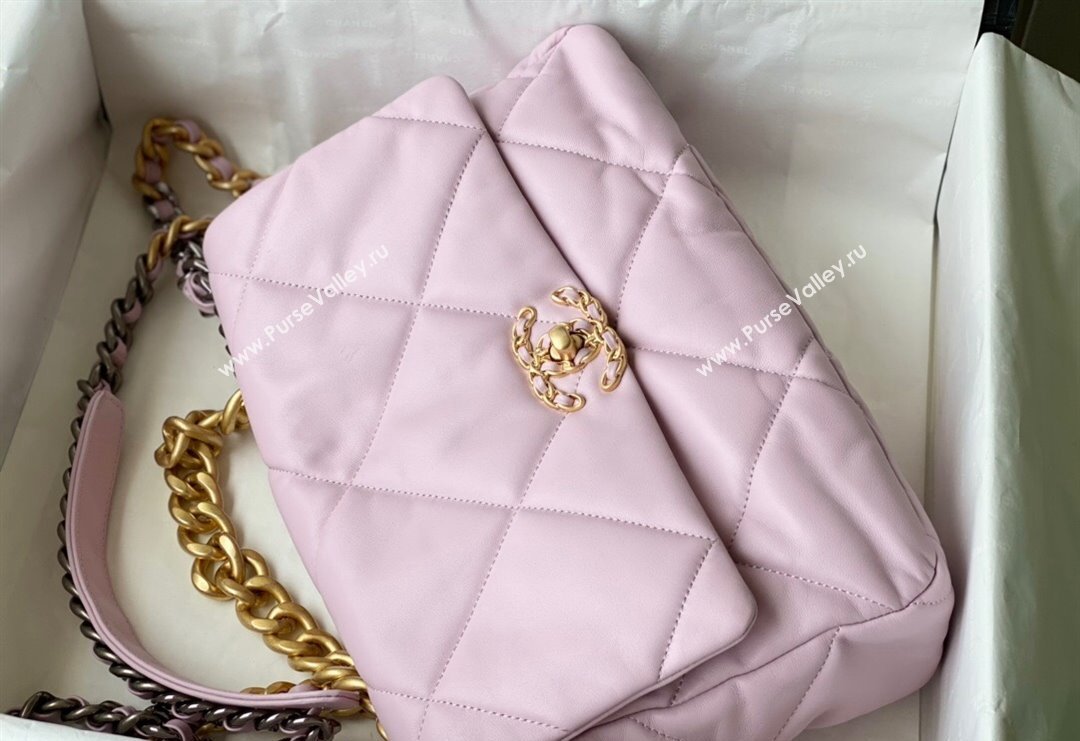 Chanel 19 Shiny Lambskin Large Flap Bag AS1161 Light Pink 2024 (sm-240311056)