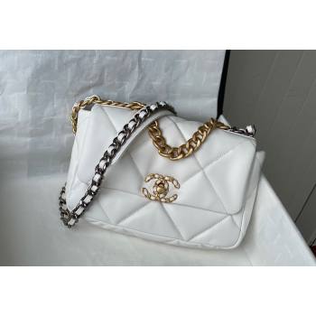 Chanel 19 Shiny Lambskin Small Flap Bag AS1160 White 2024 (sm-240311057)