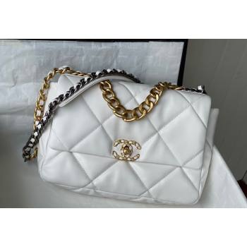 Chanel 19 Shiny Lambskin Large Flap Bag AS1161 White 2024 (sm-240311058)