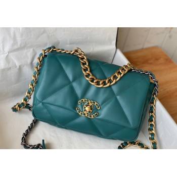 Chanel 19 Shiny Lambskin Small Flap Bag AS1160 Green/Gold 2024 (sm-240311059)