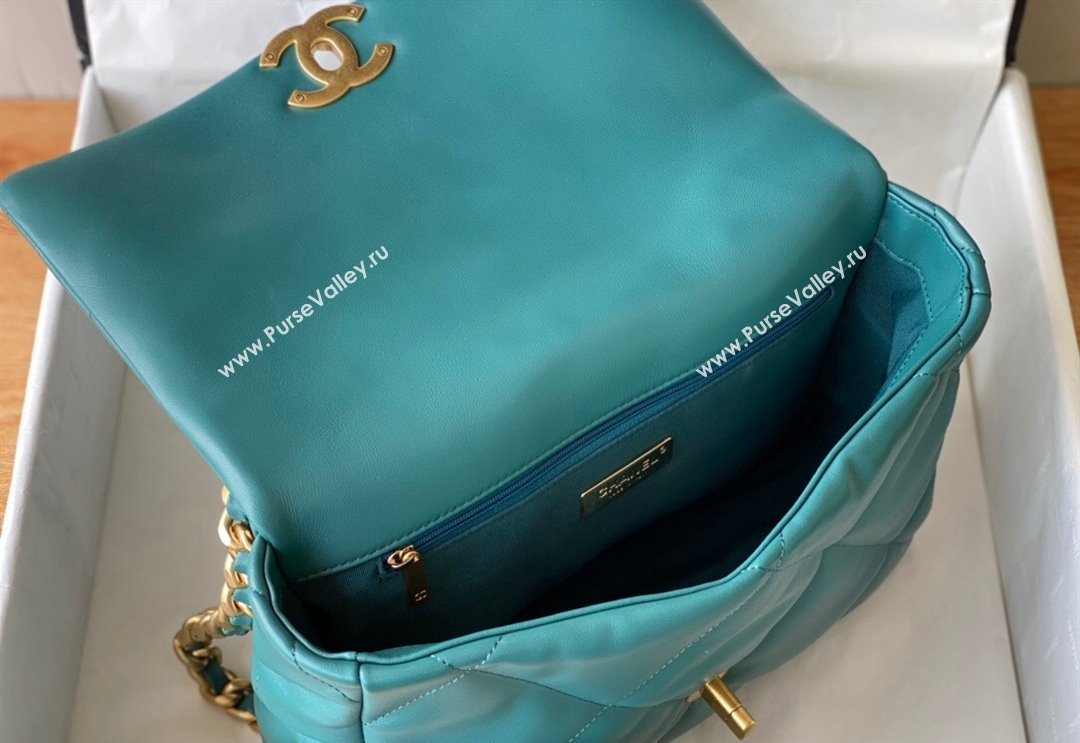 Chanel 19 Shiny Lambskin Large Flap Bag AS1161 Green/Gold 2024 (sm-240311060)