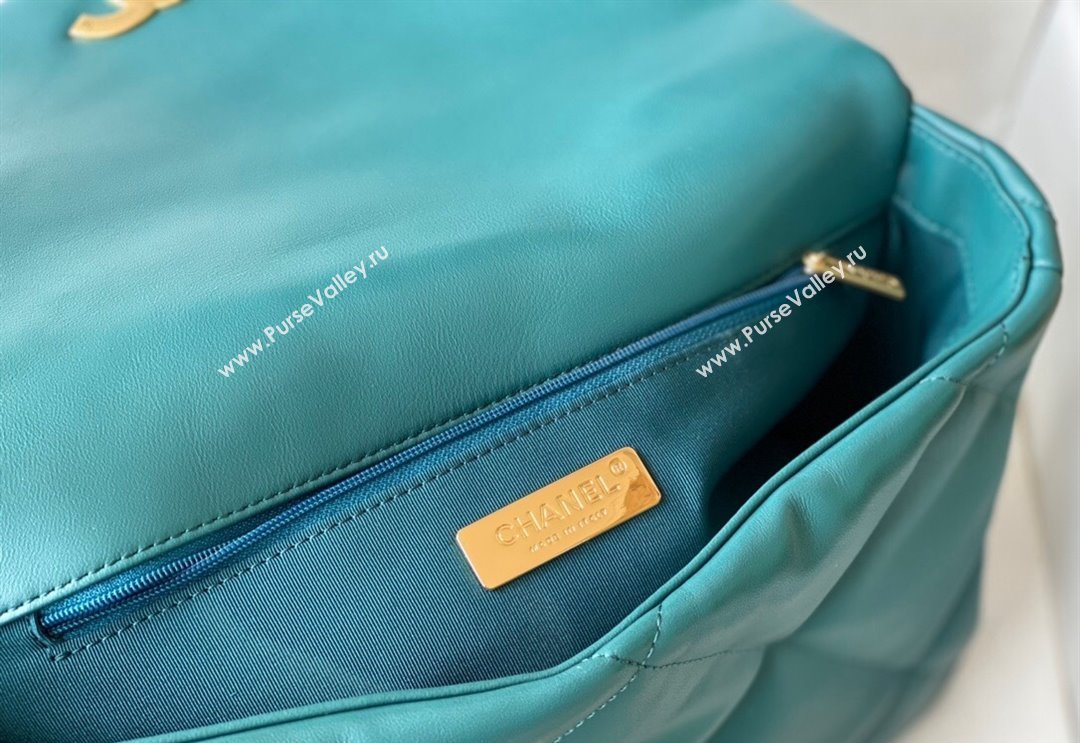 Chanel 19 Shiny Lambskin Large Flap Bag AS1161 Green/Gold 2024 (sm-240311060)