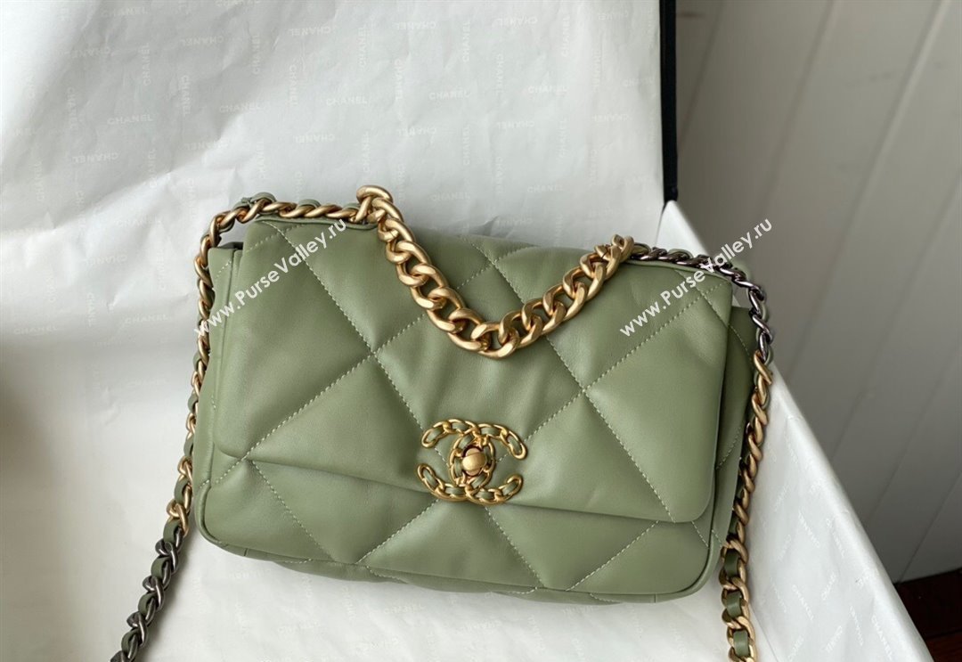 Chanel 19 Shiny Lambskin Small Flap Bag AS1160 Light Green 2024 (sm-240311061)