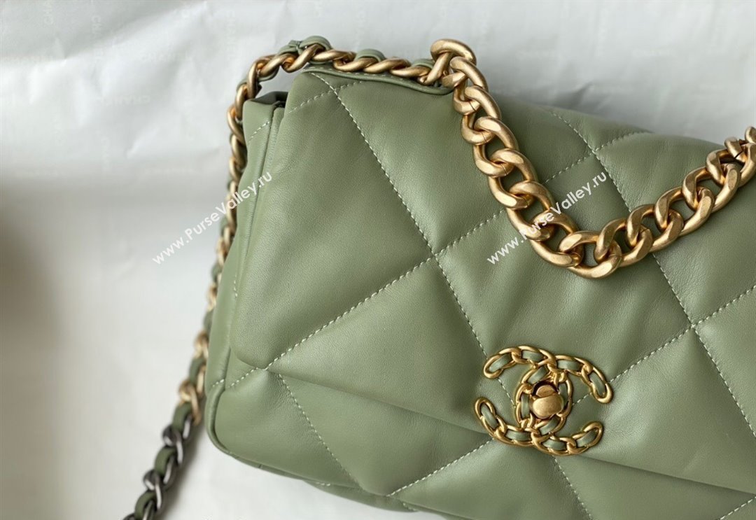 Chanel 19 Shiny Lambskin Small Flap Bag AS1160 Light Green 2024 (sm-240311061)