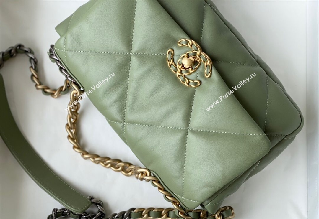 Chanel 19 Shiny Lambskin Small Flap Bag AS1160 Light Green 2024 (sm-240311061)