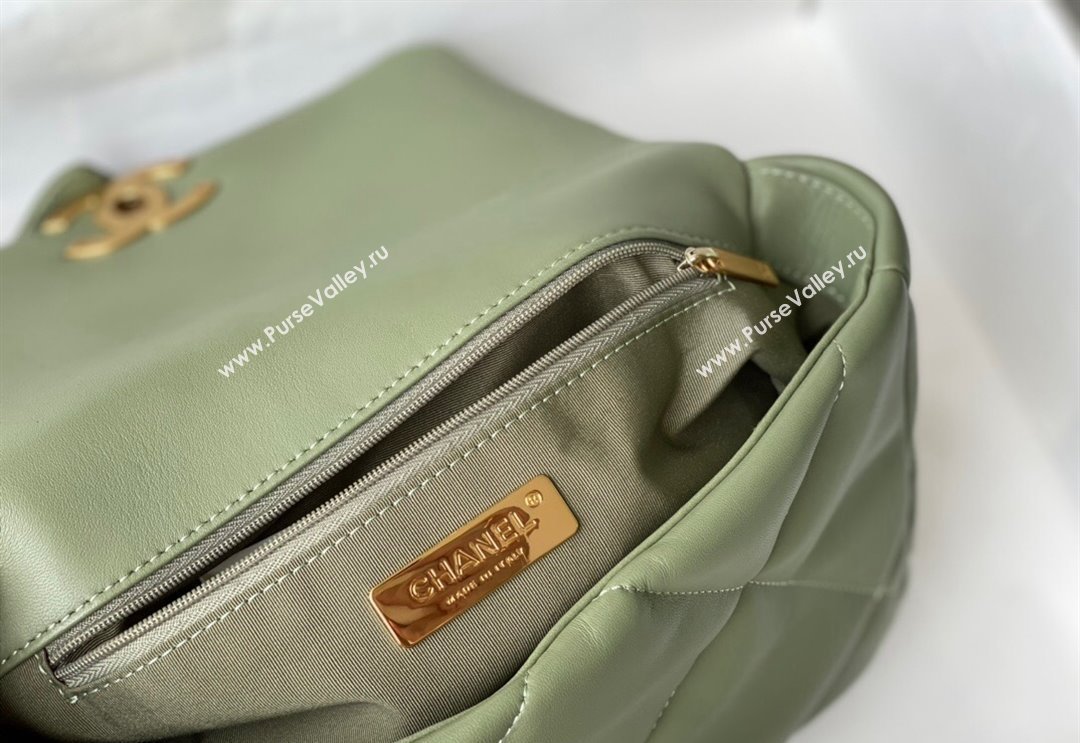 Chanel 19 Shiny Lambskin Small Flap Bag AS1160 Light Green 2024 (sm-240311061)
