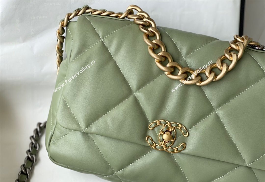 Chanel 19 Shiny Lambskin Large Flap Bag AS1161 Light Green 2024 (sm-240311062)