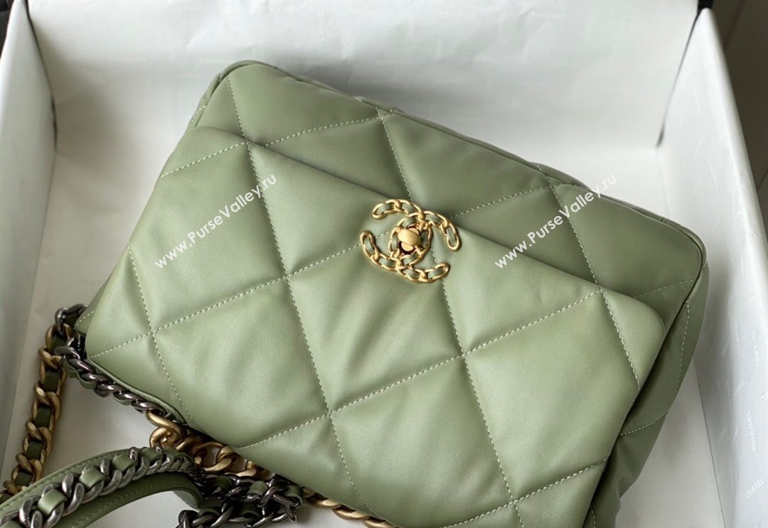 Chanel 19 Shiny Lambskin Large Flap Bag AS1161 Light Green 2024 (sm-240311062)