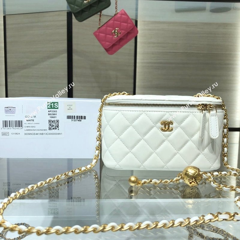 Chanel Lambskin Clutch with Chain and Gold-Tone Ball AP2303 White 2024 (yezi-240311006)
