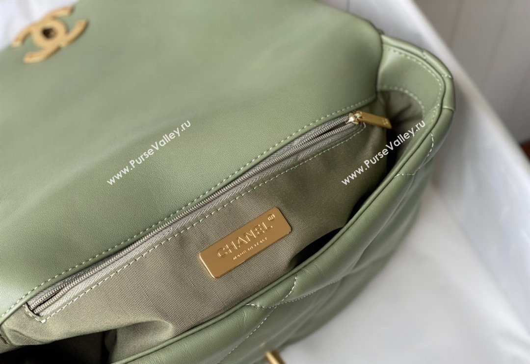Chanel 19 Shiny Lambskin Large Flap Bag AS1161 Light Green 2024 (sm-240311062)