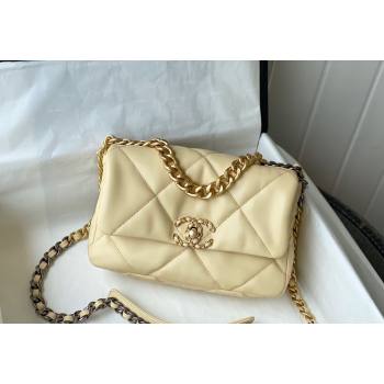 Chanel 19 Shiny Lambskin Small Flap Bag AS1160 Light Yellow 2024 (sm-240311063)