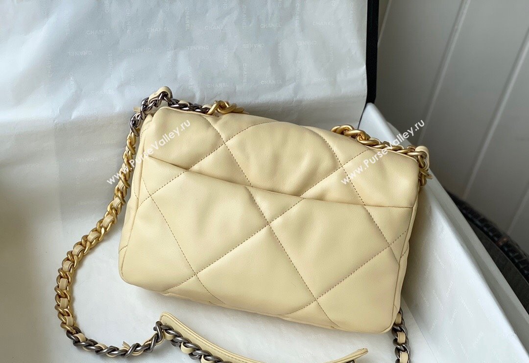 Chanel 19 Shiny Lambskin Small Flap Bag AS1160 Light Yellow 2024 (sm-240311063)