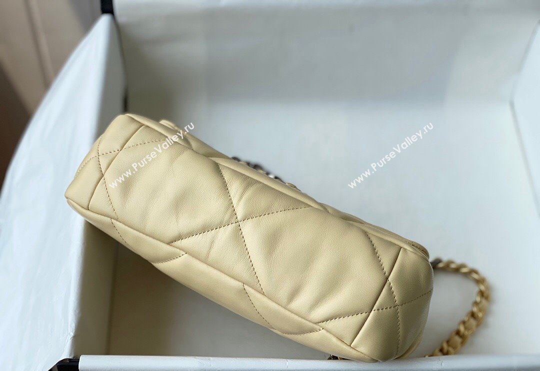 Chanel 19 Shiny Lambskin Small Flap Bag AS1160 Light Yellow 2024 (sm-240311063)