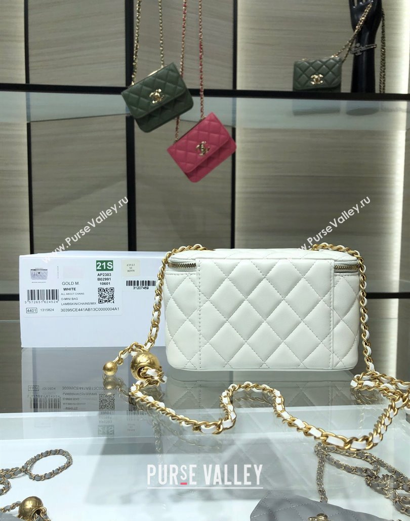 Chanel Lambskin Clutch with Chain and Gold-Tone Ball AP2303 White 2024 (yezi-240311006)