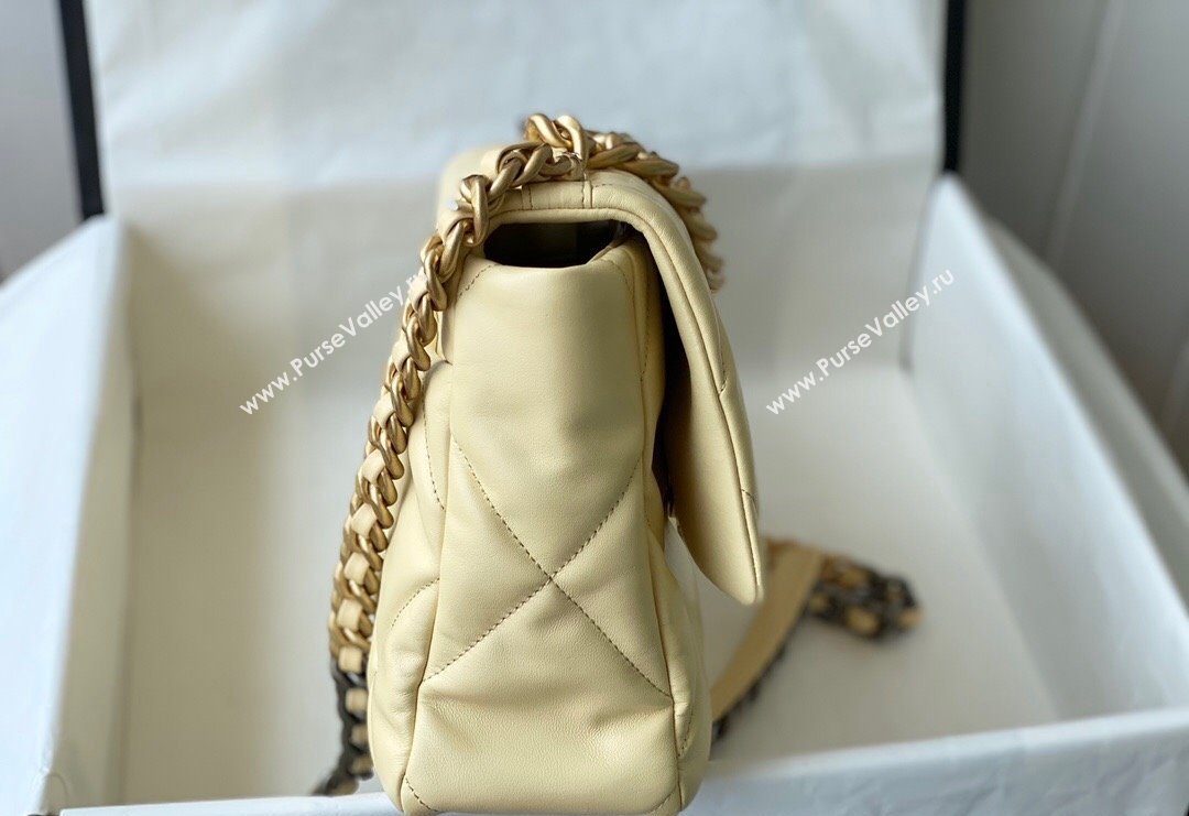 Chanel 19 Shiny Lambskin Large Flap Bag AS1161 Light Yellow 2024 (sm-240311064)