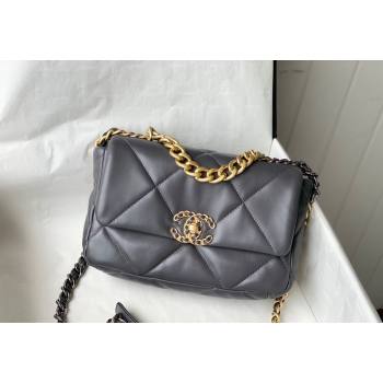 Chanel 19 Shiny Lambskin Small Flap Bag AS1160 Dark Grey 2024 (sm-240311065)
