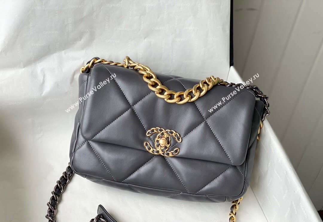 Chanel 19 Shiny Lambskin Small Flap Bag AS1160 Dark Grey 2024 (sm-240311065)